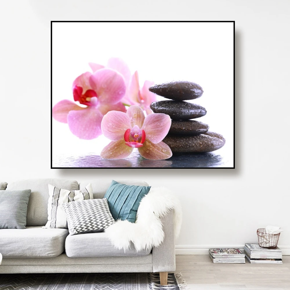 Canvas Painting Flowers and stacked stones Nordic Art Poster Picture Wall Decor Modern Home Decoration For Living room Office Canvas Painting Flowers and stacked stones Nordic Art Poster Picture Wall Decor Modern Home Decoration For Living room Office