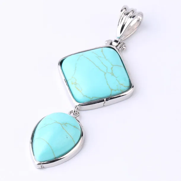 turquoise Новая капля воды квадратной формы кулон из натурального камня розовый кристаллический кварц Lapis Геометрическая подвеска для ожерелья женские мужские ювелирные изделия - Окраска металла: turquoise
