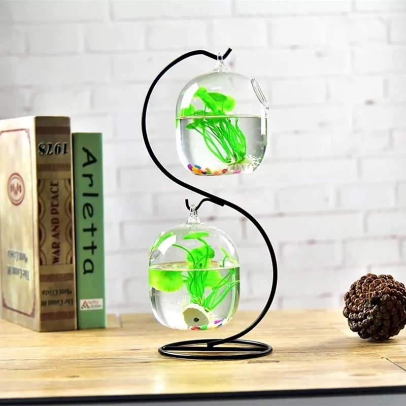 Suspended Transparent Hanging Glass Fish Tank Infusion Bottle Aquarium Flower Pl D0AC