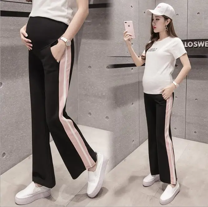 Maternity Loose Contrast Color Trousers Pregnant Flare Pants Causal Women Pant