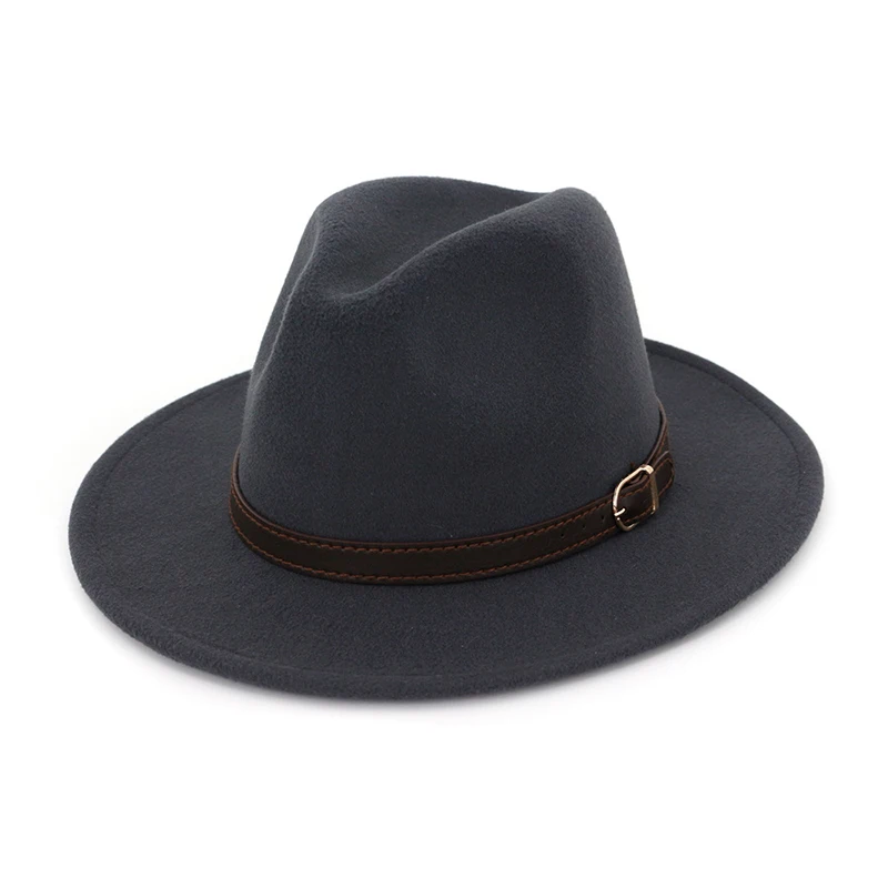 FS Women Wool Winter Felt Jazz Hats Men Fashion Black Pink Army Green Top Jazz Hat Fedoras Chapeau Sombrero Mujer - Цвет: Dark Grey jazz