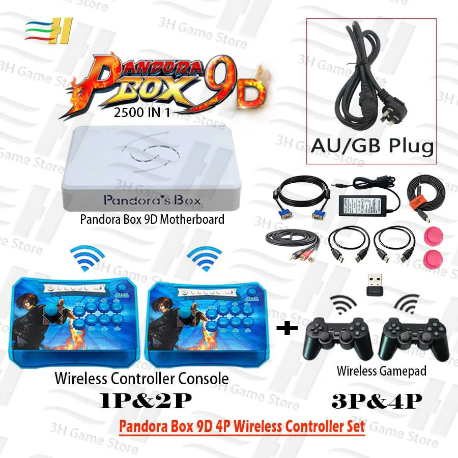 4P blue wireless GB Pandora Box 9D 2500 В 1 4 игрока беспроводной контроллер Набор беспроводной аркадный контроллер и геймпад 3d mortal kombat plug and play - Цвет: 4P blue wireless GB