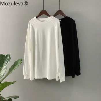 

Mozuleva 2020 Autumn Cotton Full Regular Solid O-Neck Woman Tops and Blouse White and Black Oversized Hoodie Female