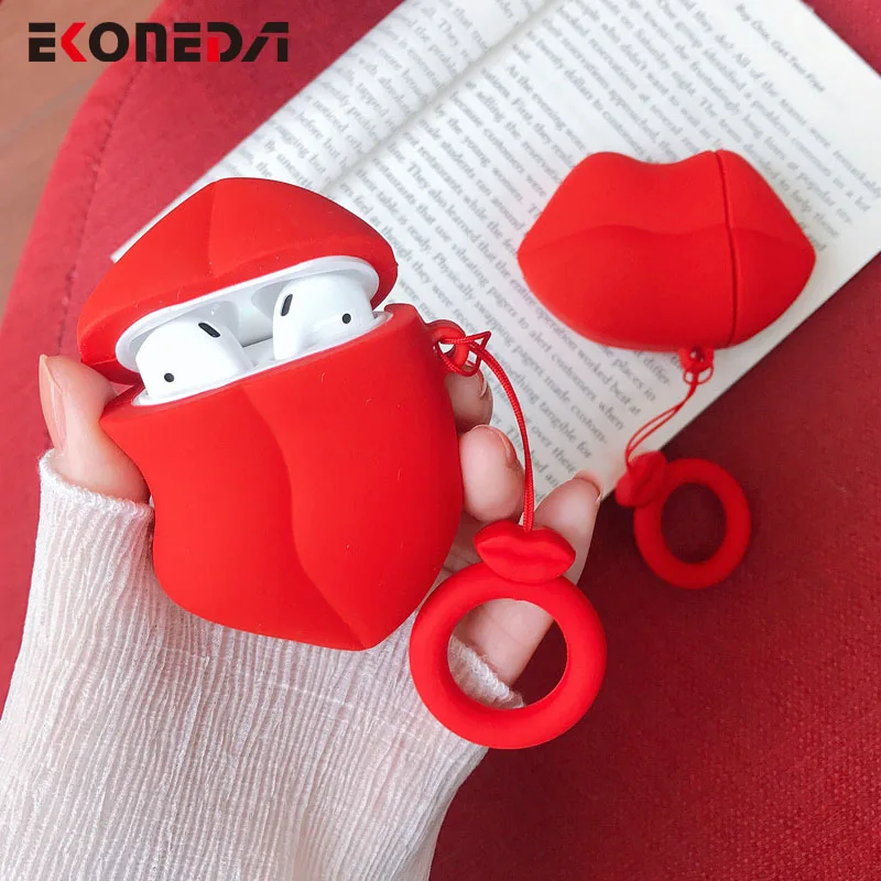 

EKONEDA Sexy Red Lip Case For Airpods Case Silicone Bluetooth Earphone Charging Cover For Airpods