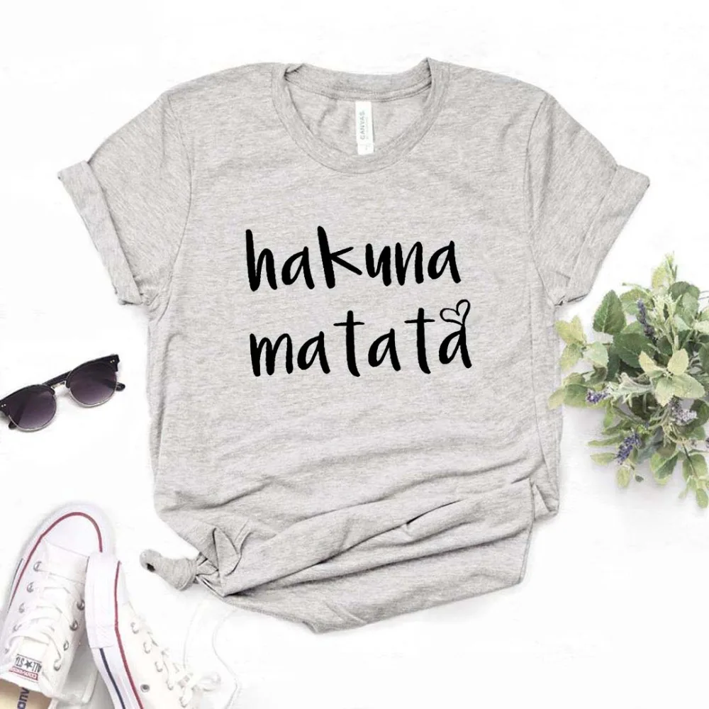 Hakuna Matata, женские футболки с принтом сердца, хлопковая Повседневная забавная футболка для леди, Yong, топ, хипстер, 6 цветов, FH-7