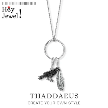 

Charm Necklace Raven Crow & Feather,2020 Summer New Fashion Jewelry Europe Link Chain 925 Sterling Silver Gift For Women Men