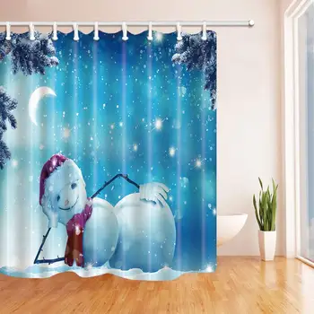 

Winter Snow Shower Curtains in Bath Sowman with Christmas Hat Lying in Snow for KidsResistant Fabric Bath Curtain Shower Curtain