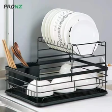 Kitchen Dish Drying Rack with Drainboard Drainer Kitchen Light Duty Countertop Utensil Organizer Storage For Home 2-Tier Black W