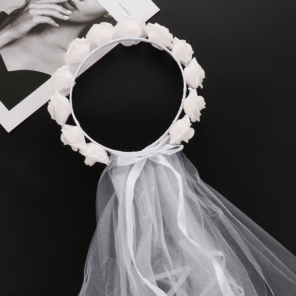 75cm Bridal Crown Veil Flower Headbands Wedding Hair Accessories Bridal Shower Flower Wreath Veils Flower Headpieces