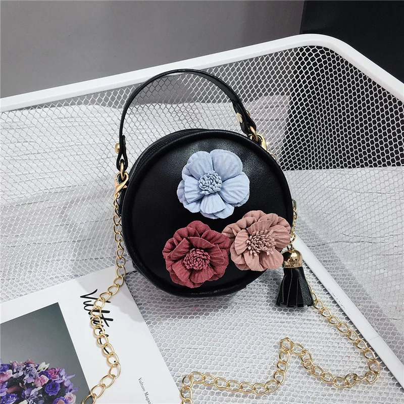 

Children Fashion Small round Bag Girls Flower Crossbody Bag Cute Change Handbag