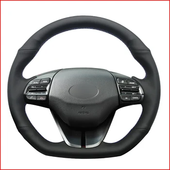 

MEWANT Black Genuine Leather Steering Wheel Cover for Hyundai Elantra 4 2016 2017 2018 2019 Ioniq 2017-2019