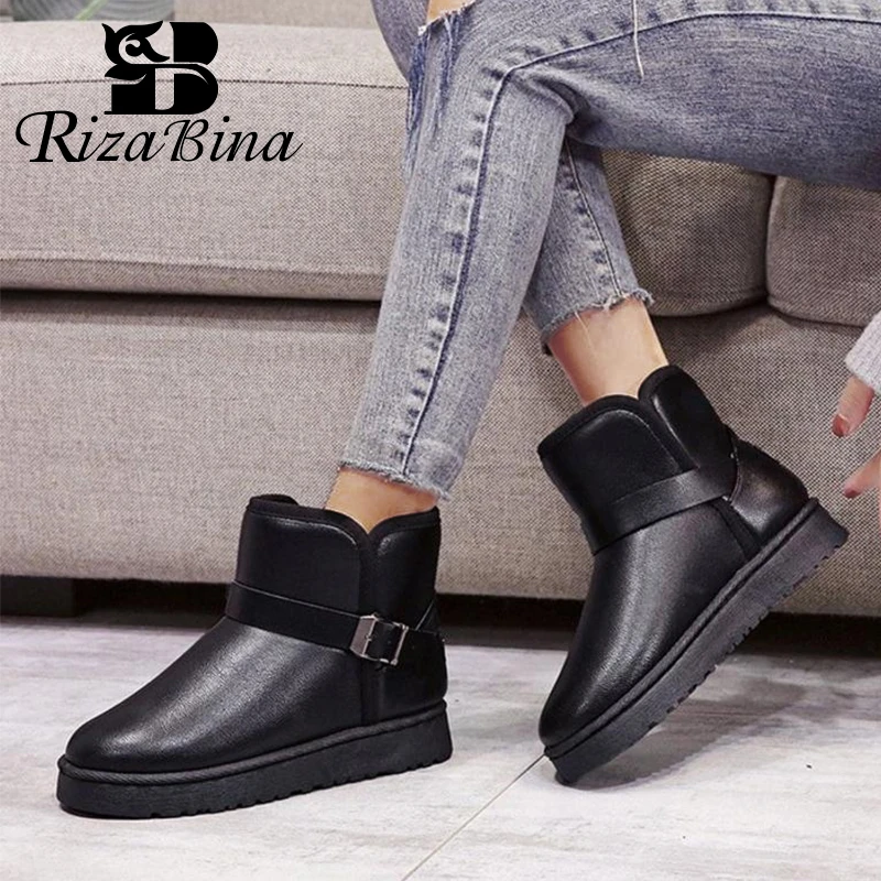 

RIZABINA 2020 Woman Snow Boots Plush Fur Keep Warm Winter Shoes Women Classics Ankle Boots Daily Buckle Warm Botas Size 36-44