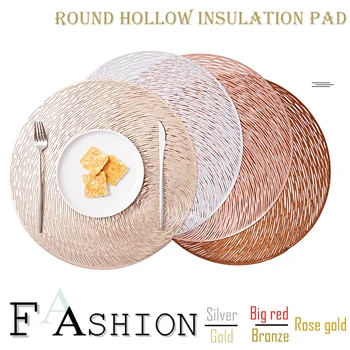 

New Gold Silver Round Placemats Kitchen PVC Table Mats for Dining Table Drink Coasters Set Coffee Cup Pad Hotel Restaurant