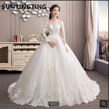 

2020 robe de soiree modest wedding dress lace appliques long sleeve empire maternity vintage wedding gowns court train bride