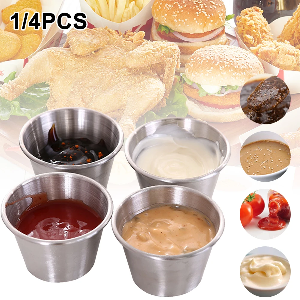 

4pcs Stainless Steel Hot Pot Dipping Bowl Small Sauce Cup Seasoning Dish Saucer Appetizer Plates Sauce Container for Restaurant