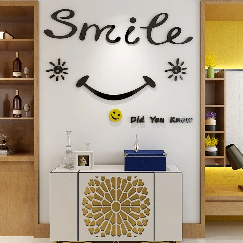 

Creative English letters Acrylic 3d wall stickers Smiley face Living room wall sticker Bedroom Dining room background wall decor