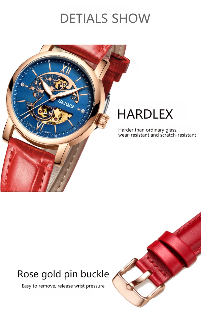 Новые золотые механические часы для женщин HAIQIN автоматические часы женские роскошные брендовые водонепроницаемые женские часы Relogio Feminino