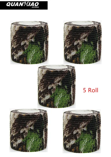 QuanMiao 5 Roll Camouflage Tape Self-adhesive Wrap Military Camo Stretch Bandage for Gun Rifle Camping Hunting Equipment 4Colour Swamp Camo