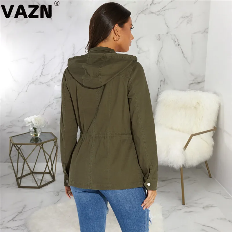 VAZN, шикарный товар, осень, сексуальная леди, 2 дизайна, зеленые пальто, длинный рукав, с капюшоном, на молнии, с карманами, верхняя одежда для молодых девушек, крутые пальто
