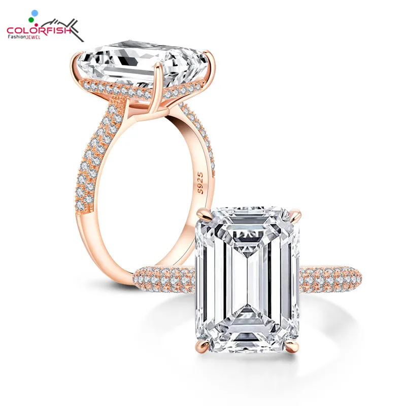 COLORFISH Luxury 6 Carat Square Cut Solitaire Engagement Ring 925 Sterling Silver Rings For Women Wedding Jewelry
