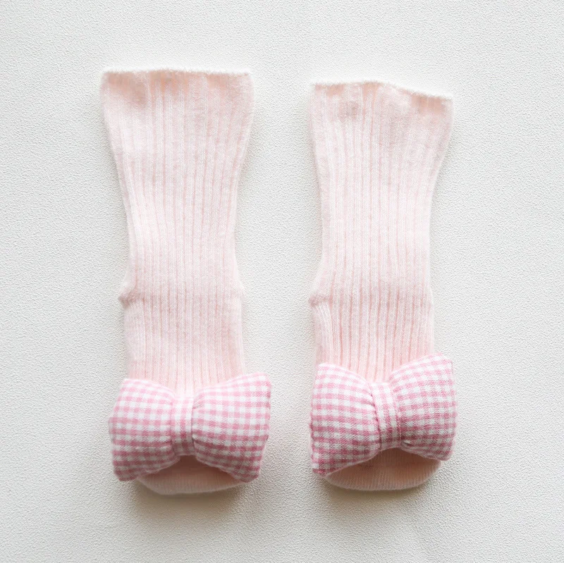 Носки для маленьких мальчиков и девочек; хлопковые носки для малышей с бантом и изображением Льва; модные теплые носки с милым рисунком; сезон осень-зима; детские носки принцессы - Цвет: Pink bow