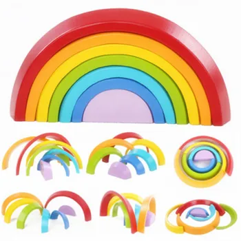 

7Pcs/Set Colorful Wooden Blocks Toys Creative Rainbow Assembling Blocks Infant Children Educational Baby Unisex Toys