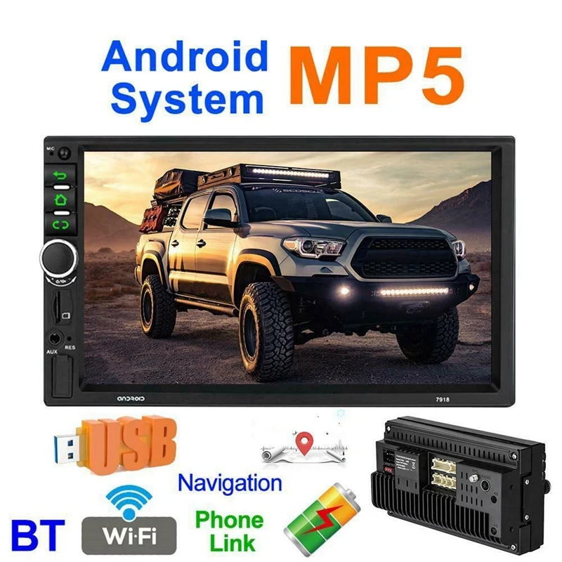 

2 Din Android 8.1 Car Stereo 7 Inch GPS Navi MP5 Player Double WiFi Quad Core BT with Camera,7918