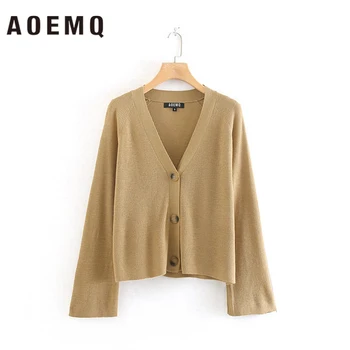

AOEMQ Fashion India Folk Vintage Palace knitting Sweaters Cardigan Cool Girl Sweaters V-Neck with Button Coats Women Clothing