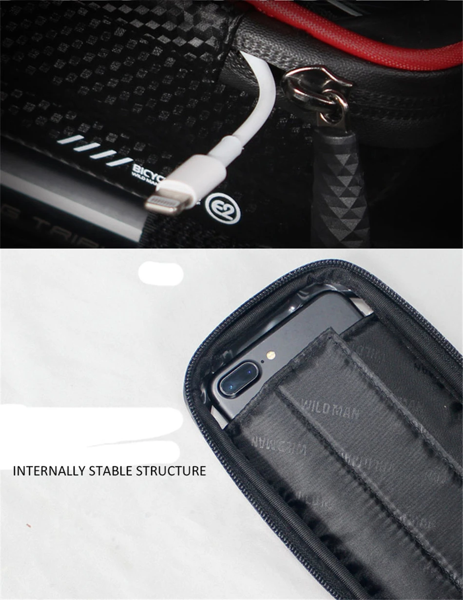 Clearance WILD MAN Mountain Bike Bag Bicycle Front Frame Top Tube Bag Waterproof Touch Screen Mobile Phone Case for 4.7-6.5 inch Cellphone 19