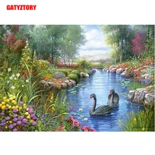GATYZTORY 3D Алмазная живопись полная квадратная дрель DIY домашний декор ремесло мозаика Стразы картина на заказ Черный лебедь в ручье