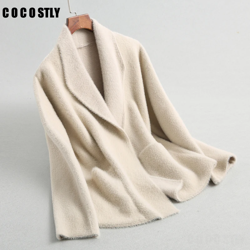 ^*Best Offers Long Sleeve Loose Knitted Jackets For Women Mink Cashmere Cardigan Autumn Winter Thick Warm Cardigan Outwear Ladies Jacket