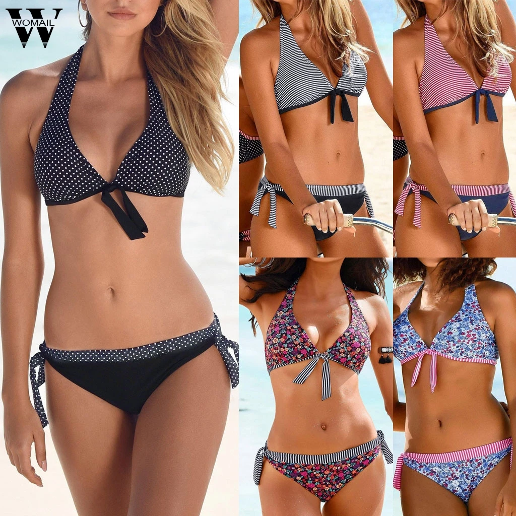 

Bikinis mujer 2020 New sexy Halter Bikini Swimwear Summer Dot print Swimsuit Bikini Set Push Up Bathing Suit Beach Wear holiday