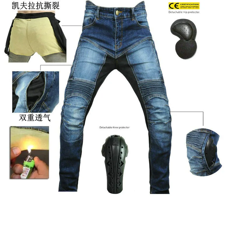 

100% Cotton Motorcycle Riding Jeans Protective Pants Motocross Racing Denim Jeans With Mesh Gears Fireproof Aramid Fiber Inside