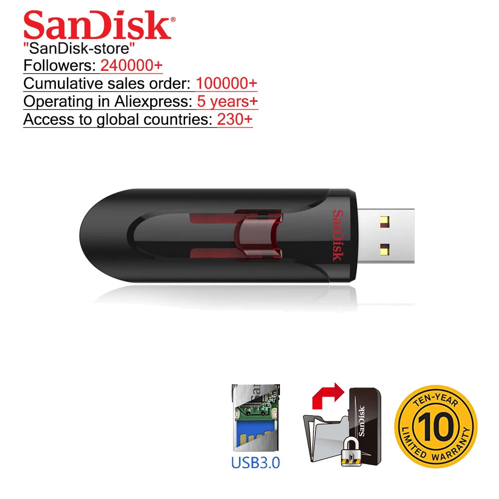 SanDisk 100% оригинал CZ600 USB флэш-накопитель 16 ГБ 32 ГБ 64 Гб 128 Гб супер скорость USB 3,0 карта памяти USB 3,0 ручки