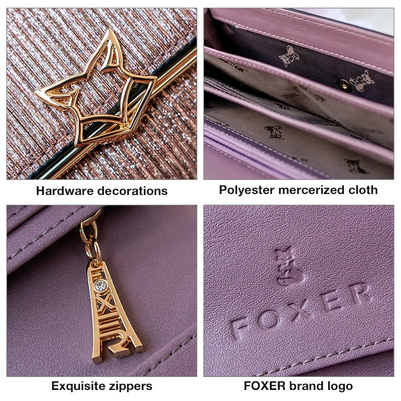 FOXER Брендовые женские кошельки из спилка, женский клатч, модный держатель для монет, Роскошный кошелек для леди, женский длинный кошелек