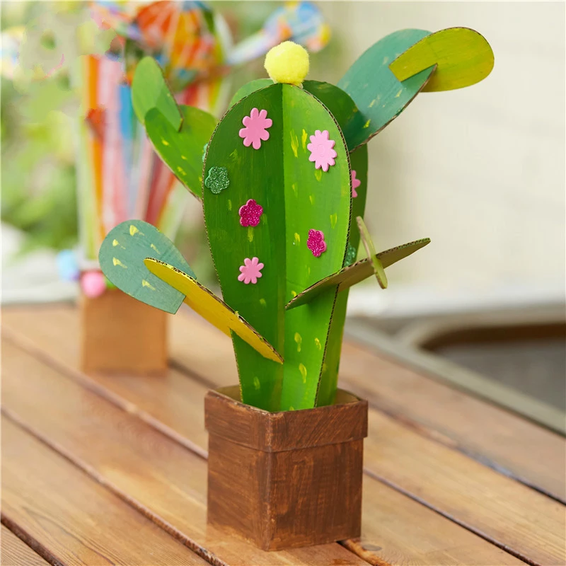  DIY Art And Craft Toys For Children Carton Paper Material Manual Lovely Cactus Frame Kindergarten E - 4000074579916