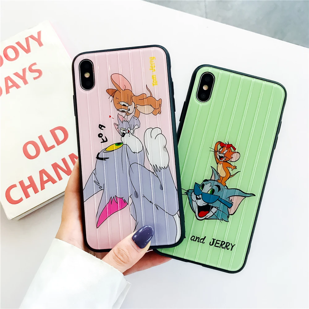 

Funny Tom Jerry Phone Case for iPhone 11 Pro X XR Xs Max 8 7 6 6S Plus Cute Suitcase Slim Shell Shockproof Hybrid Back Cover