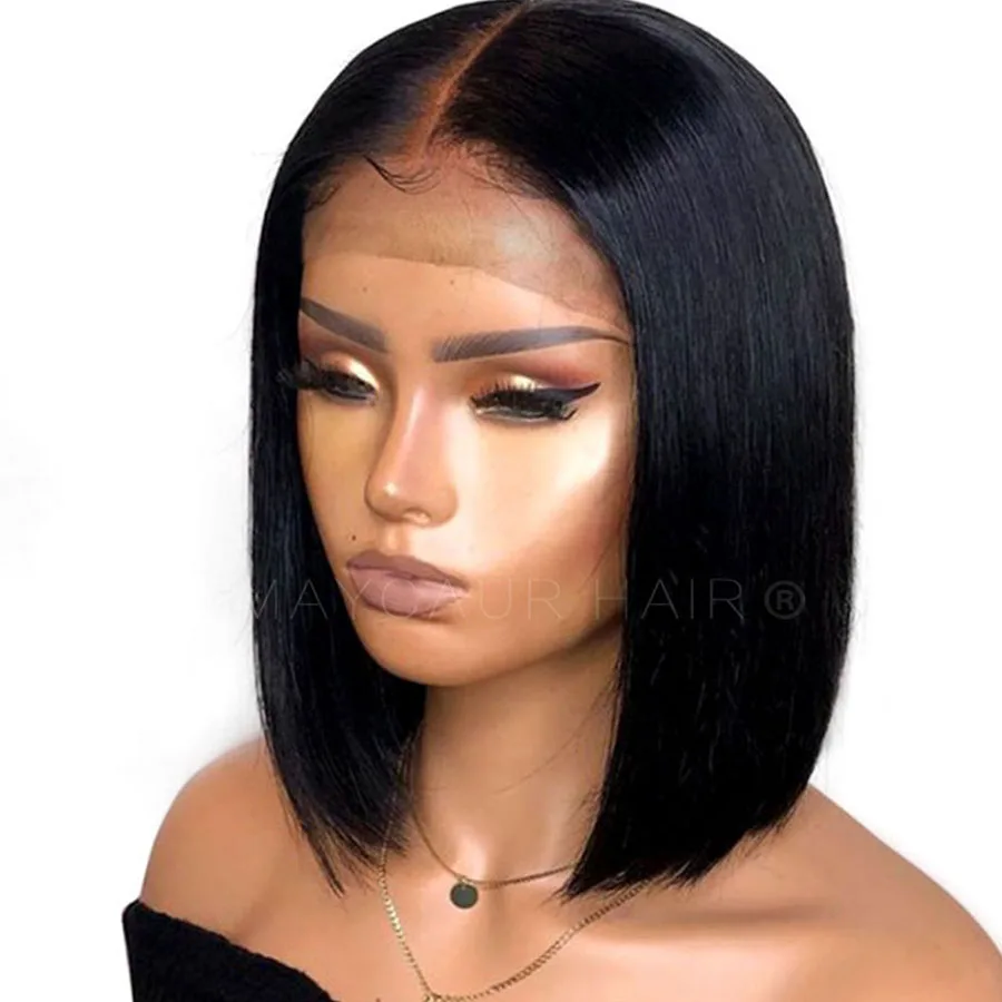 Maycaur Natural Straight Wigs For Black Women Synthetic Lace Front Wigs Short Cut Bob Hair Glueless Wig 12 Inch (4)