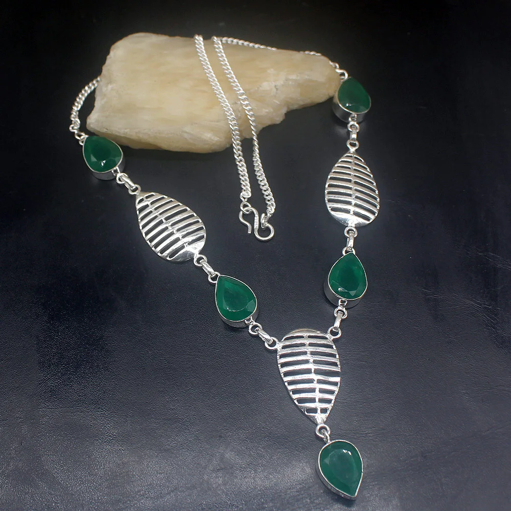 Gemstonefactory Jewelry Big Promotion 925 Silver Natural Unique Green Agate Hot Sale Women Chain Necklace 52cm 202101377 | Украшения и