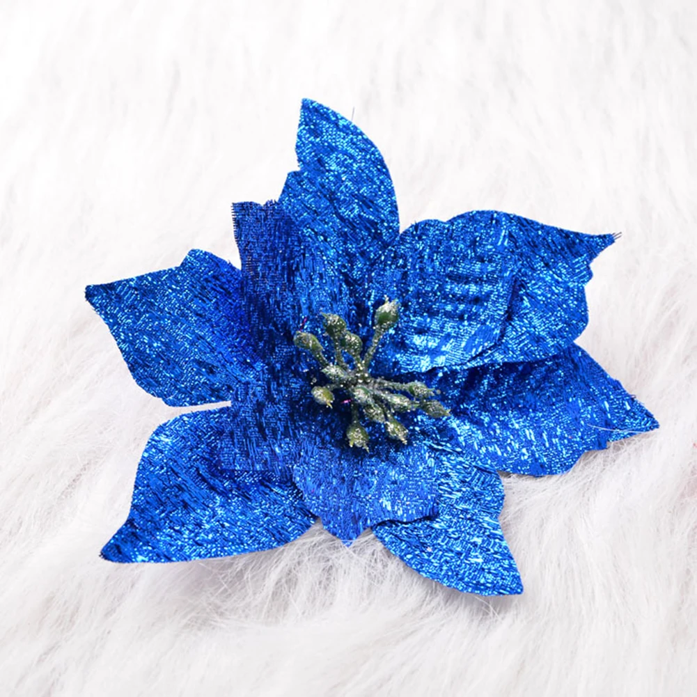 Blue 15cm Рождественский искусственный полый цветок, Блестящее дерево, украшения, свадебные цветы, День Святого Валентина, украшение, имитация цветов для дома - Цвет: Blue 15cm