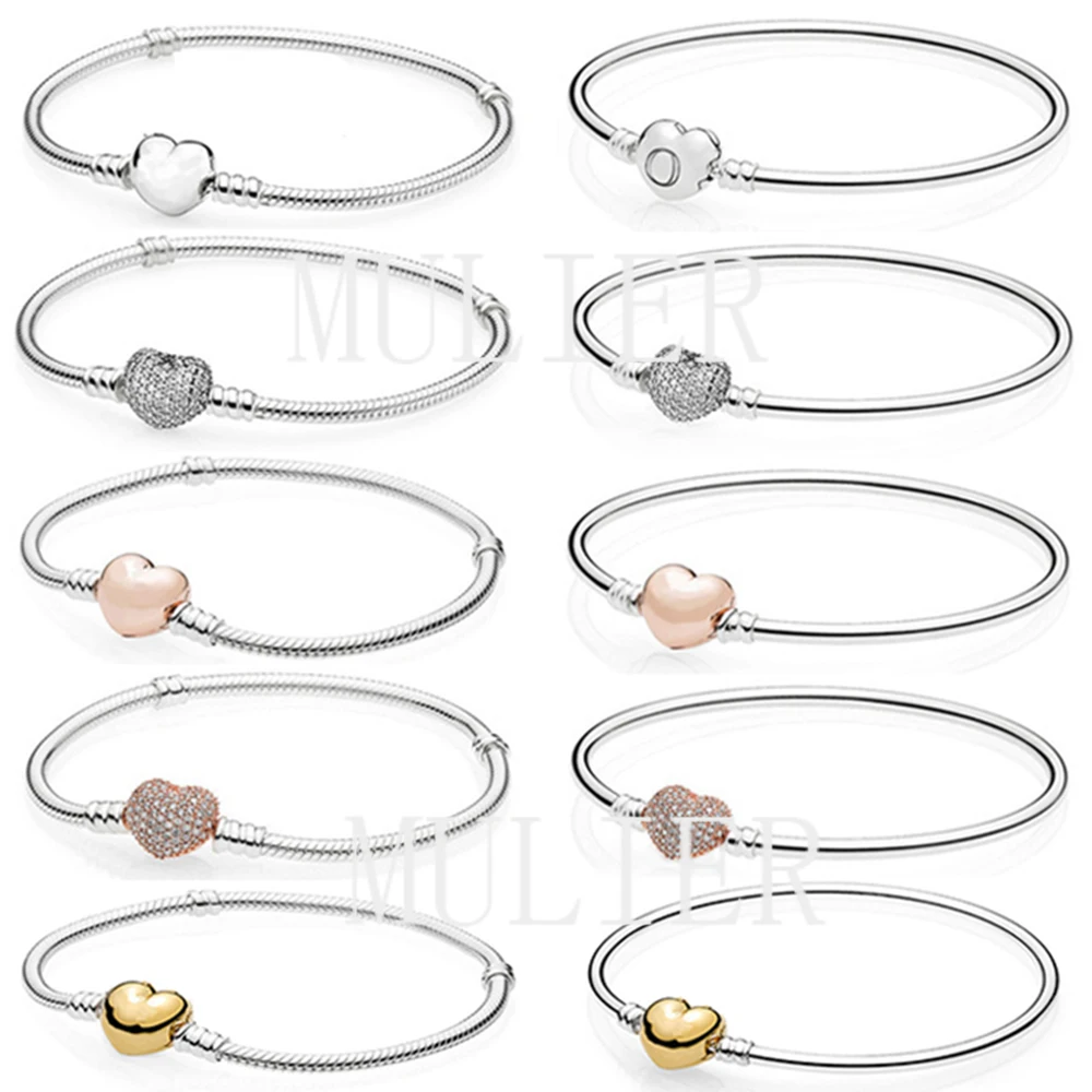 Модный высококачественный базовый браслет в виде сердца из 925 пробы серебра Сделай Сам браслет из бусин ювелирный подарок Прямая поставка с фабрики