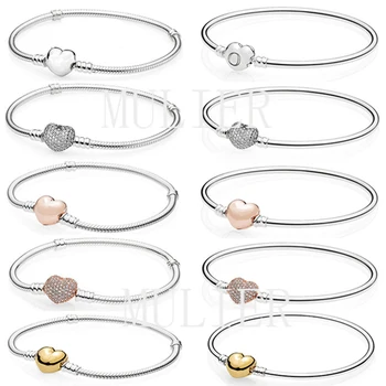 

2019 Fashion High Quality 925 Sterling Silver Original Basic Heart Bracelet DIY Bead Bracelet Jewelry Gift Factory Direct