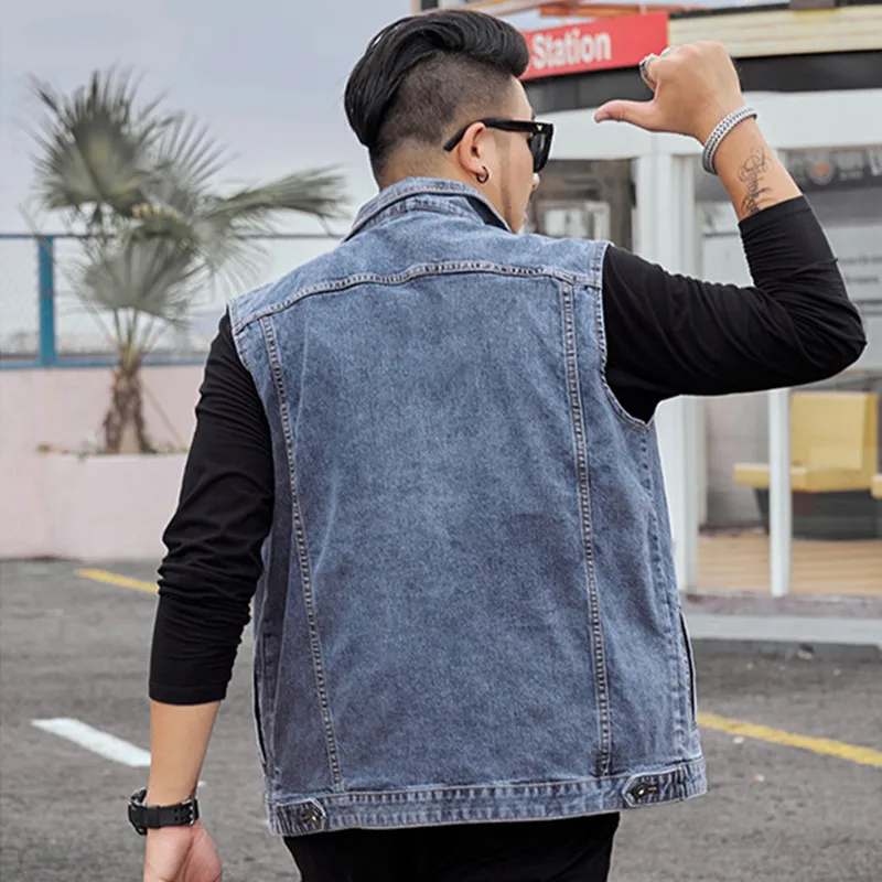 Denim Waistcoat Men Blue Jeans Young 