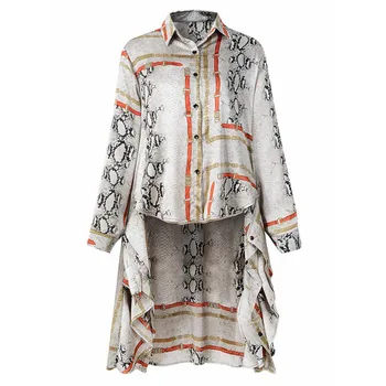 

[EWQ] 2020 Spring Summer New Pattern Lapel Long Sleeve Print Patchwork Single Breasted Vintage Shirt Women Large Size 3AJ69009