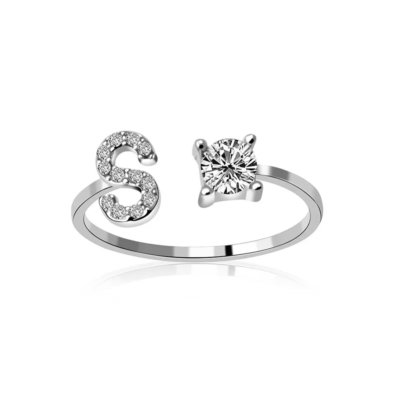 Новые 26 букв открытые, кольца на палец для женщин ювелирные изделия Серебряное кольцо Femaler регулируемое кольцо для мужчин Золотое Винтажное кольцо BFF Femme обручальное кольцо