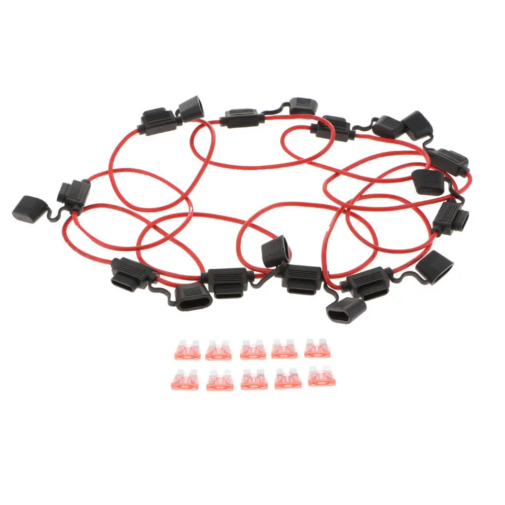 10 Pcs/set 12 Gauge Atc Fuse Holder Box & Fuses Inline Awg Wire Copper