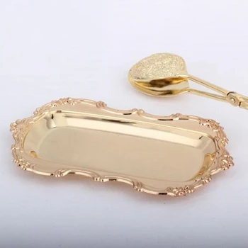 

New Cake Serving Tray Engraving Edge Wedding Decorating Dessert Plate Stainless Steel Plate