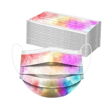 

50pcs Face Mask Tie-dye Printed Soft 3-layer Non-woven Face Cover Mouth Caps Disposable Mascarillas Party Protectors Scarf 919