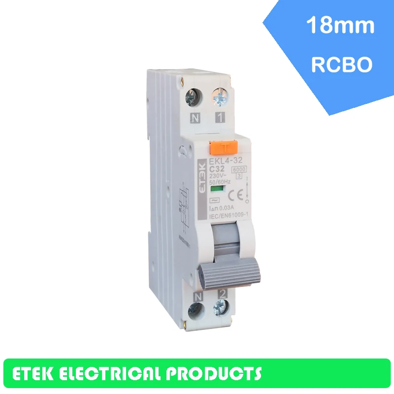 

EKL4-32 RCBO 6A,10A,16A,20A,25A,32A 1P+N Electronic A Type 6KA 18mm