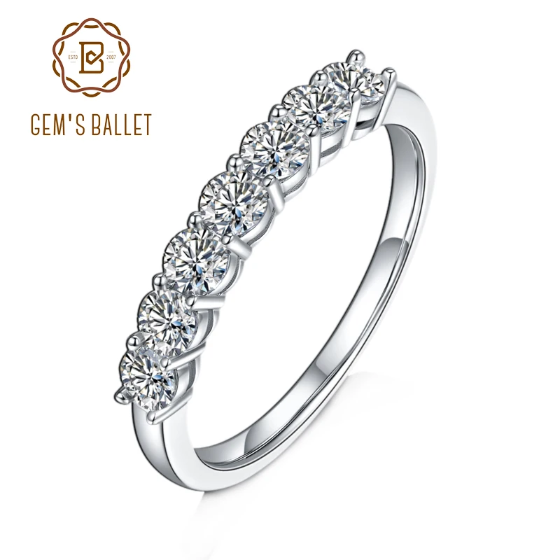 

GEM'S BALLET 0.7Ct VVS1 Half Eternity Band Moissanite Diamond Wedding Ring For Women 925 Sterling Silver Moissanite Ring Jewelry